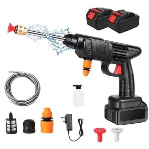SIKS hordozható nagynyomású mosó, vezeték nélküli, vízpisztoly 3 üzemmóddal, otthonra, kertre, autóra, habtartály, szűrő és fúvókák mellékelve, 2 akkumulátor, fekete 139816280 - SIKS