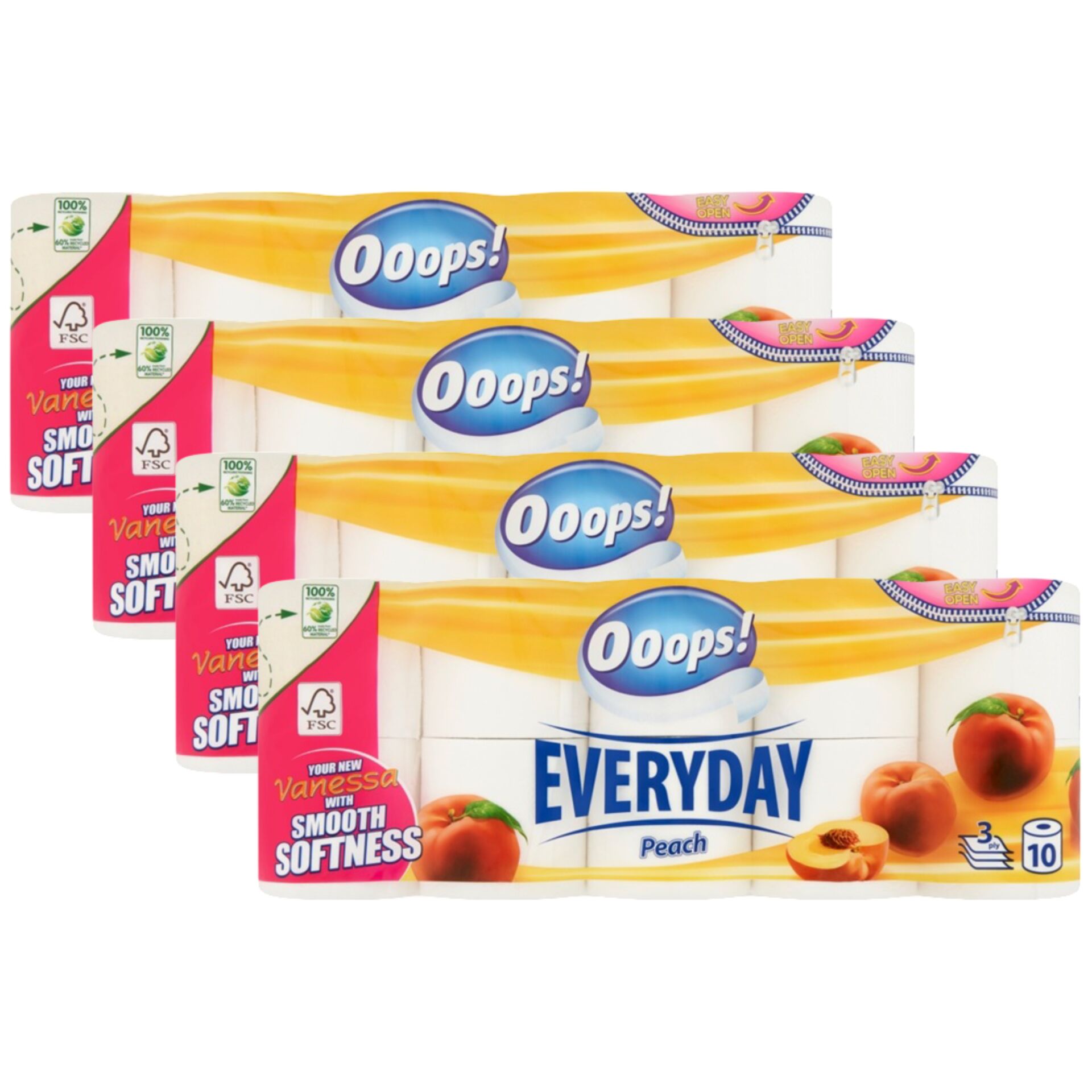 E-shop Ooops! Toaletný papier Everyday Peach 3 Ply 4x10 roliek