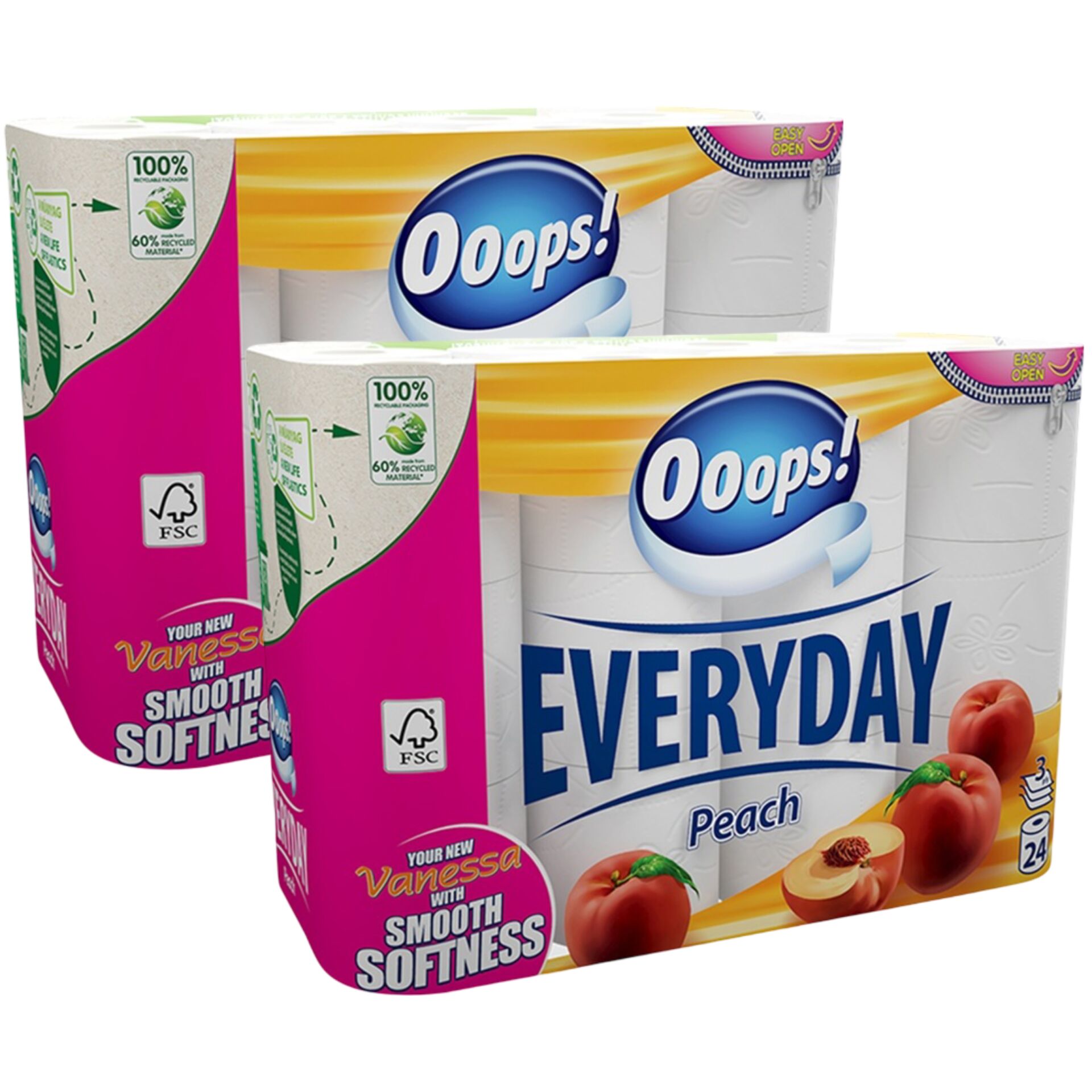 E-shop Ooops! Toaletný papier Everyday Peach 3 Ply 2x24 roliek