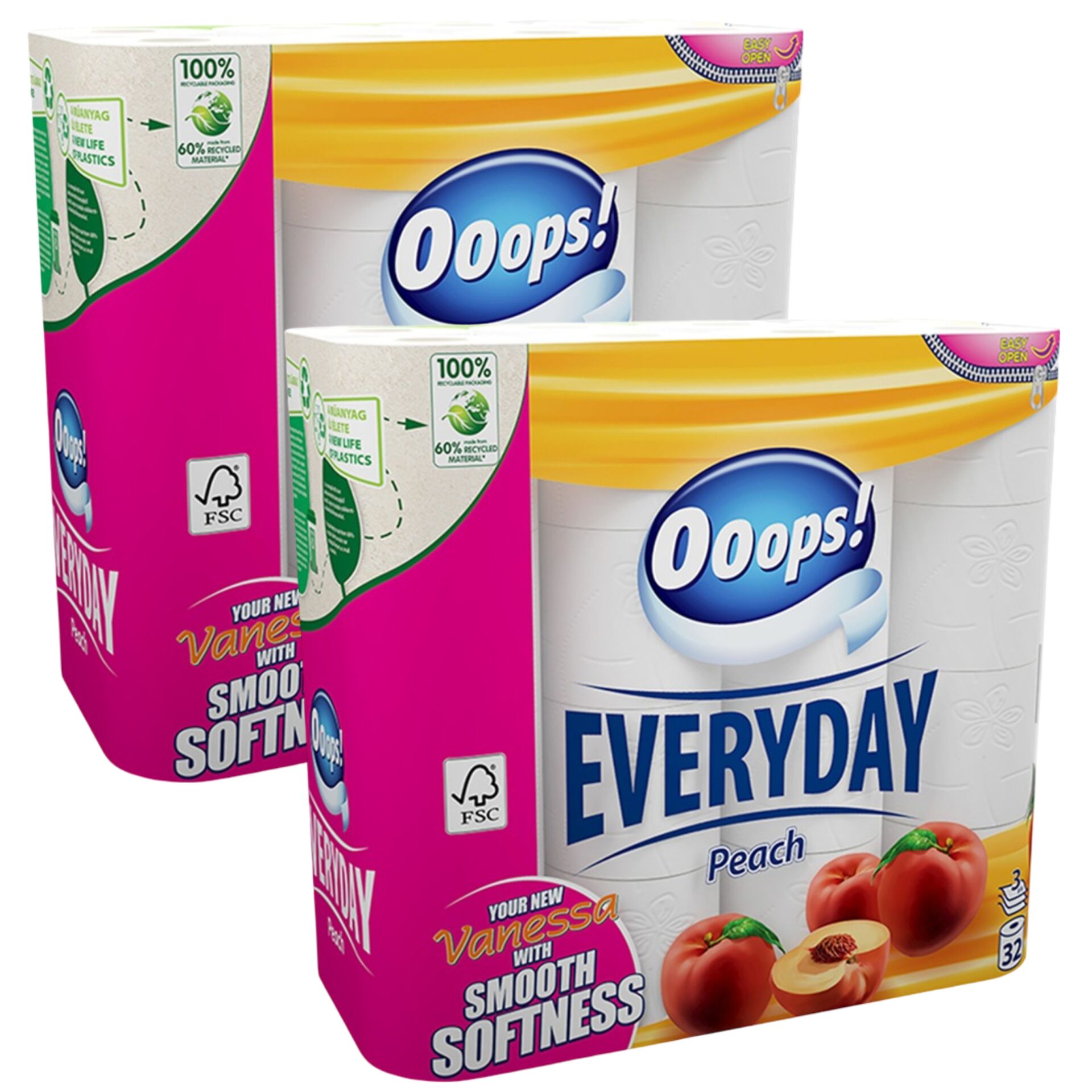 E-shop Ooops! Toaletný papier Everyday Peach 3 Ply 2x32 roliek