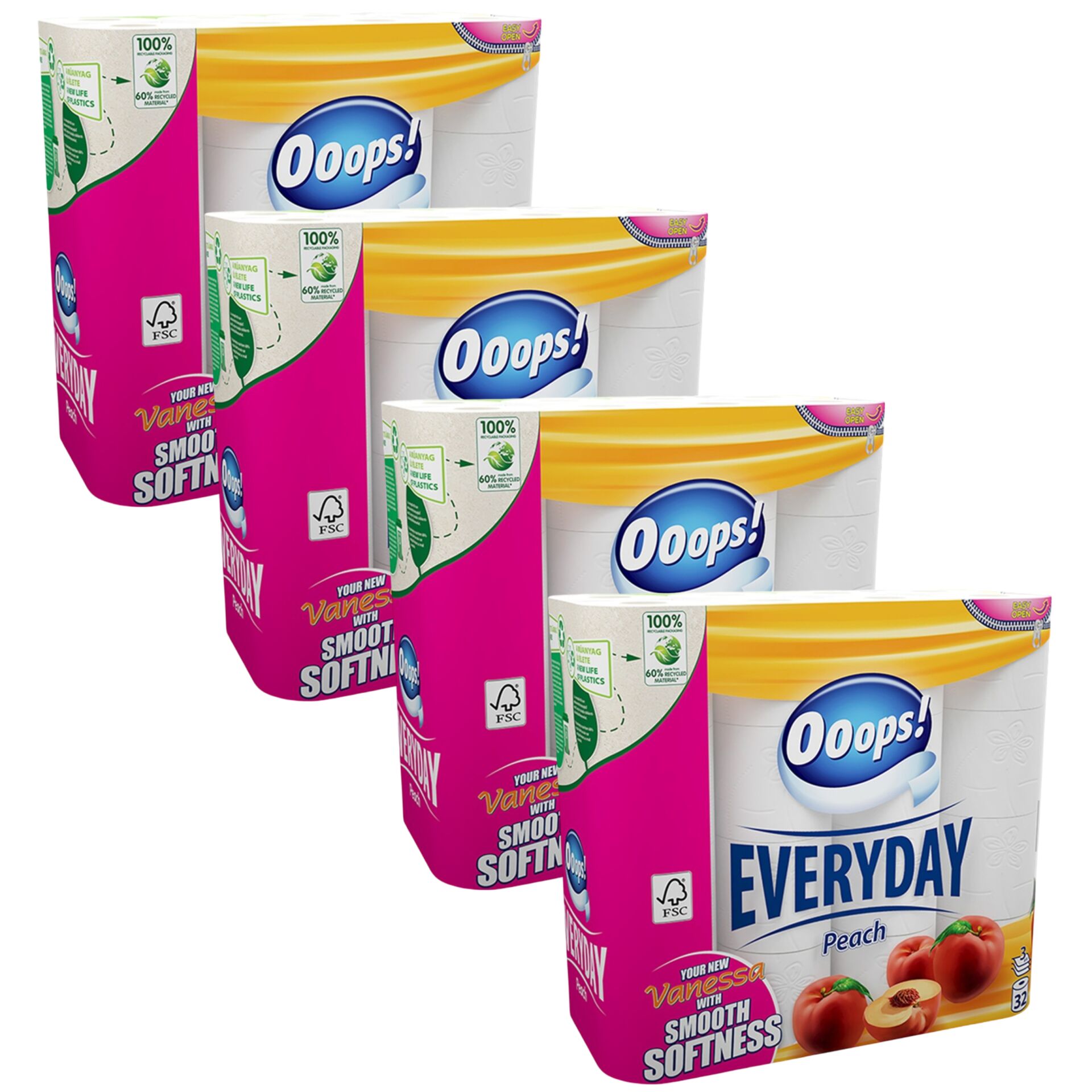 E-shop Ooops! Toaletný papier Everyday Peach 3 Ply 4x32 roliek