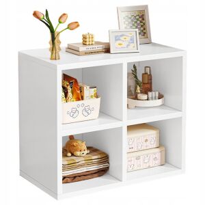 Bibliotecă albă cu 4 cuburi cu articole decorative - Depozitare pantofi, Fotolii suspendate, Fotolii, Scaune suspendate și Biblioteci și rafturi