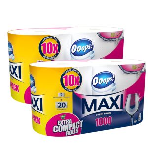 Ooops! Maxi Duo 1000 papírtörlő, 2 rétegű, 2 tekercs, extra kompakt, háztartási tisztítás - Ooops!