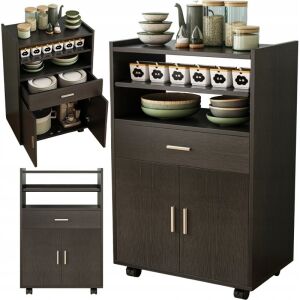 Modern Fekete Konyhaszekrény Görgőkkel – Kompakt és Stílusos