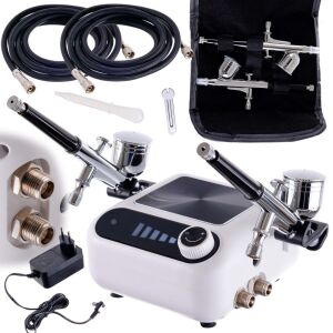 Airbrush kompresszor készlet két airbrush-sal, tömlőkkel és tartozékokkal - TC Technic