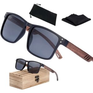 Férfi polarizált napszemüveg, bambusz és műanyag kerettel, fekete színben