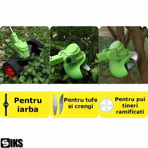 SIKS Elektromos Bozótvágó Akkumulátorral, Akkumulátoros, Tárcsával, 2 db 48 V-os akkumulátorral, 18000 RPM, Hosszú Üzemidő, 800 W Teljesítmény, 3 Típusú Vágópenge, Állítható Kar, 7 Cserélhető