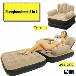 SIKS felfújható fotel és nyugágy, 2 az 1-ben, összecsukható, többfunkciós, puha külső, PVC-ből, méretek 100x88x90cm, vízálló, beltéri/kültéri/úszómedence, pihenéshez, szivattyúval - SIKS