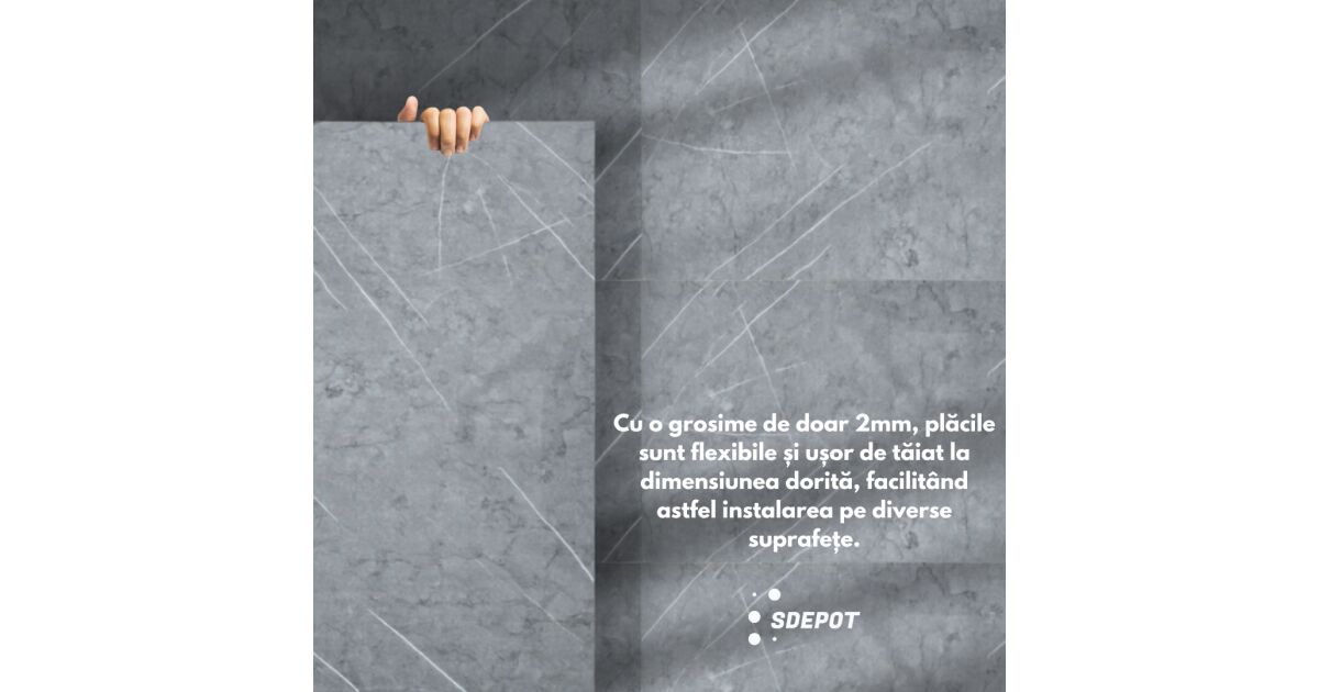 50 S DEPOT® tapéta csempe készlet, vastagság 2mm, méretek 30x60cm, márványutánzat, szürke, PD901 kód 140549008