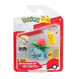 Pokémon Battle Figure Set: Pikachu, Jangmo-o und Ivysaur Figuren in Verpackung - Jazwares