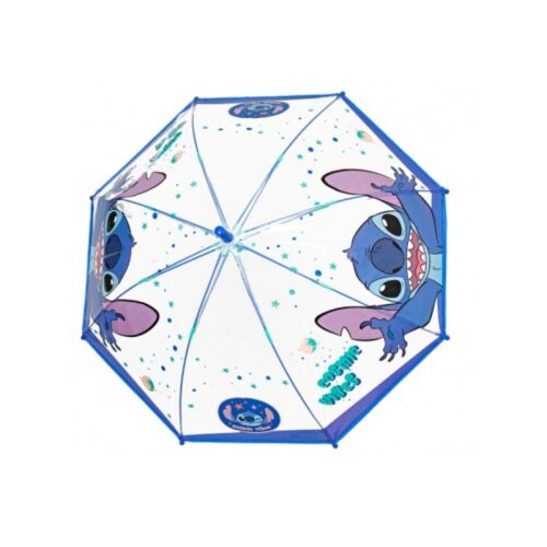 Perletti Kids Lilo & Stitch átlátszó esernyő, kék nyél, Stitch karakterrel, átlátszó kupola, gyerekeknek - Gyerek esernyő