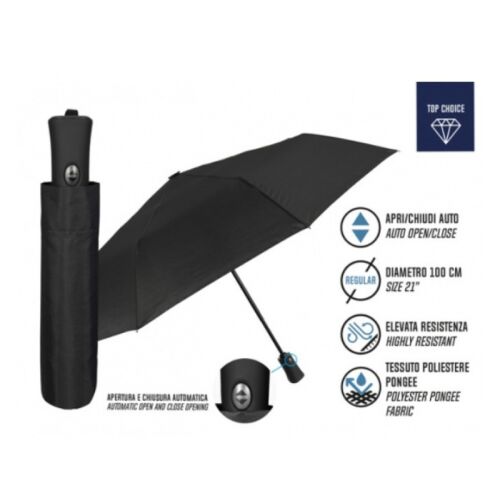 Teljesen automata összecsukható esernyő PROMOCIONALI / fekete, 96009-01