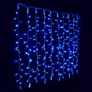 SIKS karácsonyi Fényfüzér, függönymodell, 8 fényjáték, rojt, 300 led, 3 M x 3 m kül- és beltérre, fehér vezeték, összeköthető, kék 145850943 - Fényfüzér