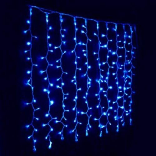 SIKS karácsonyi Fényfüzér, függönymodell, 8 fényjáték, rojt, 300 led, 3 M x 3 m kül- és beltérre, fehér vezeték, összeköthető, kék 145850943