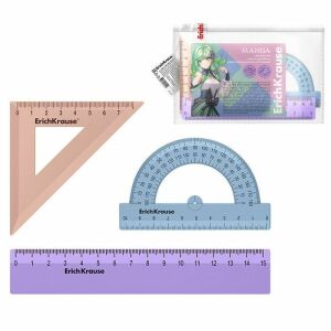 Erich Krause Manga vonalzó készlet, egyenes vonalzót, háromszög vonalzót és szögmérőt tartalmaz - Erich Krause