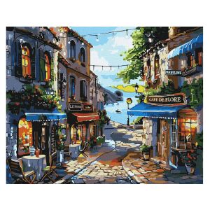 Kész Ideyka Számfestő festmény egy bájos tengerparti étterem utcájáról - Ramiz
