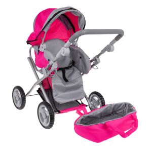 Babakocsi 2 az 1-ben, rózsaszín, állítható, fém/műanyag, 54x38x17cm