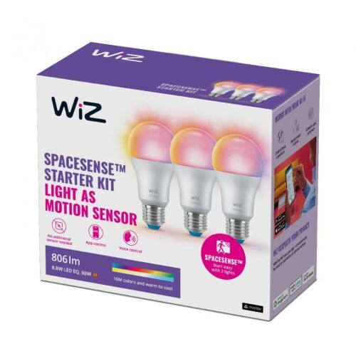 Wiz Spacesense Starter-Kit mit 3 intelligenten LED-Lampen und Bewegungssensor