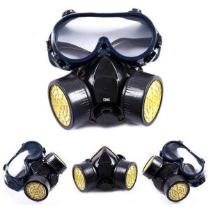 GREATON szemüveg és védőmaszk készlet, 2 aktív szénszűrő, vegyi környezetben való munkavégzés, fekete 136261250 - SIKS