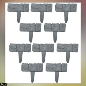 Gard De Gradina Decorativ SIKS Din Plastic, Despartitor De Peluza, Model Piatra, Rezistent La Intemperii, Set 10 Placi, 240 Cm Latime, Inaltime 12 Cm, Prindere Prin Imbinare, Gri 139836628 - Borduri gradina