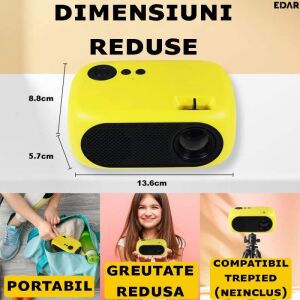 EDAR hordozható videoprojektor, Full HD 1080P, maximális vetítési távolság 2,8 m, LED, teljes színmélység, HDMI, USB, AV portok, sárga 139836682 - SIKS