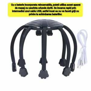 SIKS intelligens elektromos kapilláris masszírozó, polip alakú a fejbőr ellazítására és a stressz csökkentésére, USB töltés és vezeték nélküli kapcsolat, 3 üzemmód, fekete 140600021 - SIKS