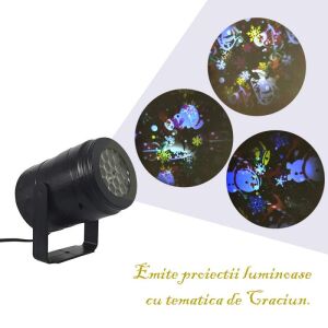 SIKS LED-es lézerprojektor otthonra vagy kertre, kültérre és beltérre, forgó, karácsonyi témájú, vetítő hóember, mikulás, szán, pehely, fenyő, rénszarvas, ajándék, nád, fekete 145433414 - Karácsony