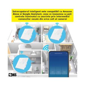 SIKS Dual Touch Smart Light Switch, Wi-Fi, 2 világító gomb, Biztonsági üveg, Alkalmazáskompatibilis, Tuya, Life Smart, Amazon Alexa, Google Asszisztens, Fehér 145851309 - SIKS