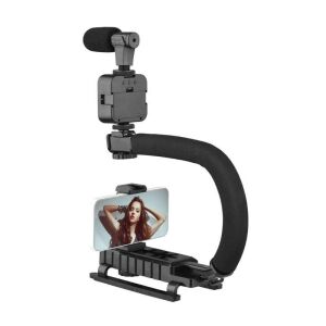 Professzionális Youtube vlogging vagy podcast készlet távirányítóval, állvánnyal, LED lámpával és mikrofonnal, kamerával és telefonnal kompatibilis, fekete 145851016 - SIKS