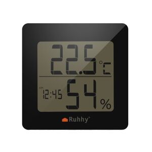 Ruhhy digitálny teplomer a vlhkomer s čiernym rámom - Izbové teplomery