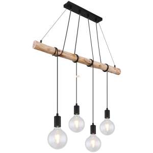 Závesné svietidlo Globo Auston so 4 žiarovkami, drevené a čierne prevedenie - Lampy&osvetlenie