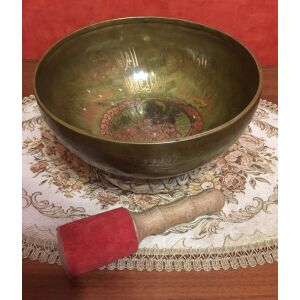 Kézzel készített 7 fémes kívül-belül mantrával díszített tibeti hangtál - ø244 mm, 1550 g 129824673 - Hangszer szett