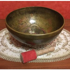 Kézzel készített 7 fémes kívül-belül mantrával díszített tibeti hangtál - ø295 mm, 2390 g 129824693 - Hangszer szett