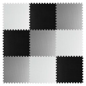 Ricokids checkered foam puzzle mat, 180x180cm, 9 pieces, black, white and grey - Ricokids