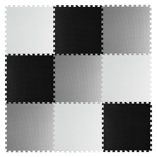 Ricokids kockás habszivacs puzzle szőnyeg, 180x180cm, 9 darabos, fekete, fehér és szürke