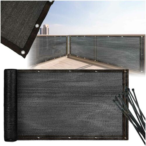 Erkélyfedő LUARO balcony privacy screen, black, with cable ties and balcony setup example