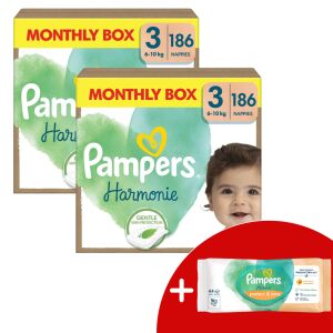Pampers Harmonie 2 Monthly Diaper Pack 6-10kg Midi 3 (372pcs) + Gift Wipes 129792617