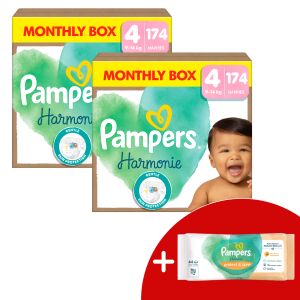 Pampers Harmonie 2 Monatspackung Windeln 9-14kg Maxi 4 (348 Stück) + Geschenk-Feuchttücher 145221570 - Windeln