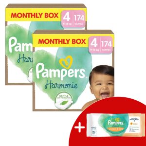 Pampers Harmonie 2 Monthly Diaper Pack 9-14kg Maxi 4 (348pcs) + Gift Wipes 129796766