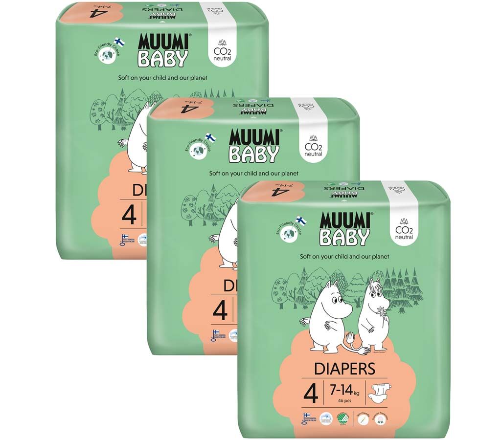 MUUMI Baby 4 Maxi 7-14 kg (138 db), havi csomag eco pelenka