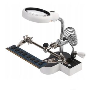 Timeless Tools Suport pentru panou (a treia mână) cu lupă LED, 2 cleme și suport pentru fier de lipit