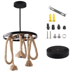 Żyrandol wiszący, industrialny vintage, lina konopna, 6 x E27 129844525 - Lampy i oświetlenie