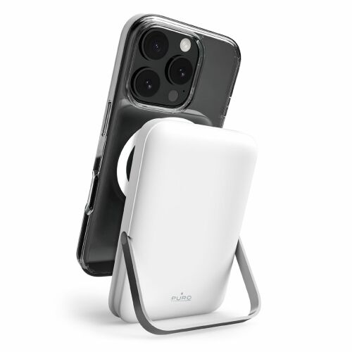 Puro 10000mAh MagSafe vezeték nélküli külső akkumulátor alumínium állvánnyal, fehér, iPhone töltés