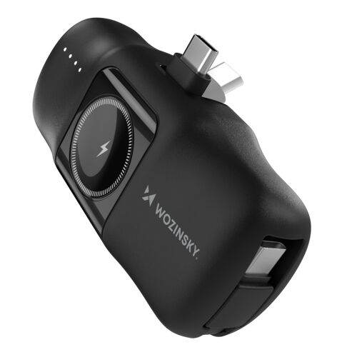 Wozinsky WF16-YCS mini power bank beépített USB-C kábellel és Apple Watch töltővel - fekete