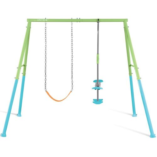 INTEX 2-in-1 Schaukelgestell mit Schaukel und Wippe, grüner und blauer Rahmen