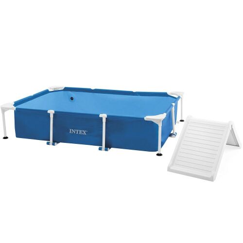INTEX Rechteckiger Rahmen-Haustierpool-Set mit Rampe, blau, 229 x 152 x 45,7 cm