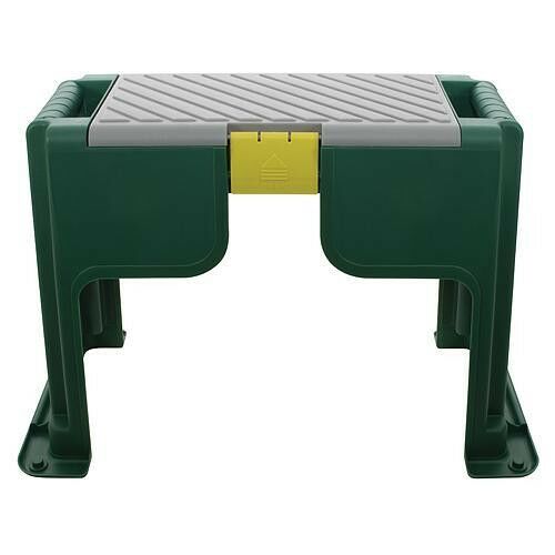 Градинска пейка за колениране Strend Pro TC1611, зелена, преден изглед, с видима седалка и отделение за съхранение