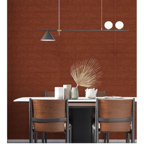 Brązowe panele ścienne 3D w wzorze cegły, Flippy Brick, 35 x 38 cm, grubość 3 mm, polietylen, samoprzylepne, łatwe w montażu, nowoczesny design, dźwiękoszczelne, termoizolacyjne, wodoodporne, antyzderzeniowe, łatwe do czyszczenia, 10 sztuk, pokrycie 1,33 m2