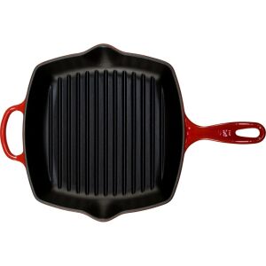 Le Creuset négyzet alakú grill serpenyő, piros, öntöttvas, grill vonalakkal - Le Creuset