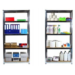 GardenLine Nagy teherbírású fém polcrendszer, 2 darabos szett, 180x90x30cm, irodai és tisztítószerekkel rendezve - GardenLine